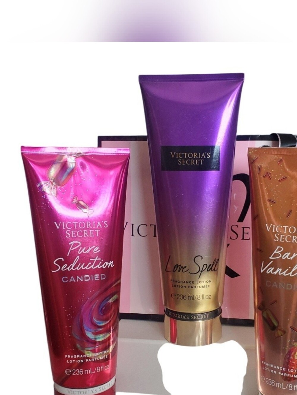 3 Victoria's Secret Pure Seduction, Bare Vanila & Love Spell Fragrance Lotion